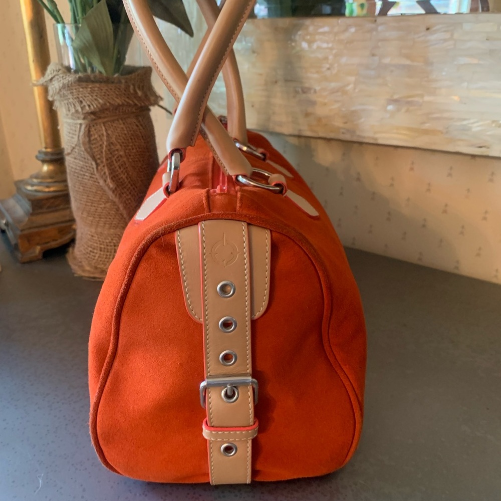 FRANKLIN COVEY, Orange COW SUADE Handbag, zip closure, 8 inch handle drop. Clean - Picture 3 of 8